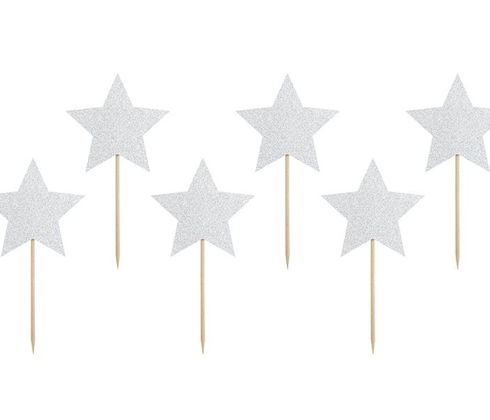 Cake picks - Stjärnor - Silverglitter 6-Pack