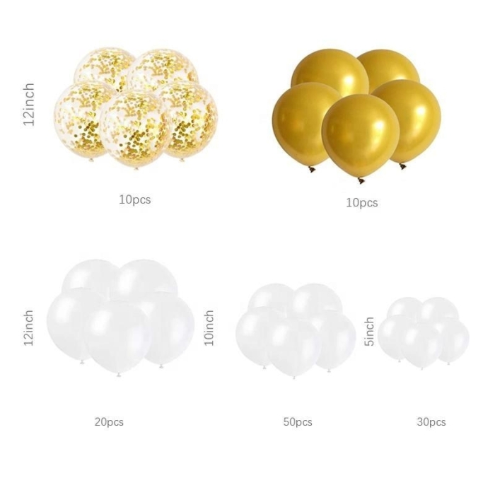 Ballongbåge Stor - Vit/Guld
