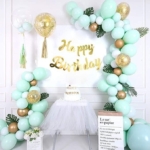 Ballongbåge - Happy Birthday Mintgrön/Guld