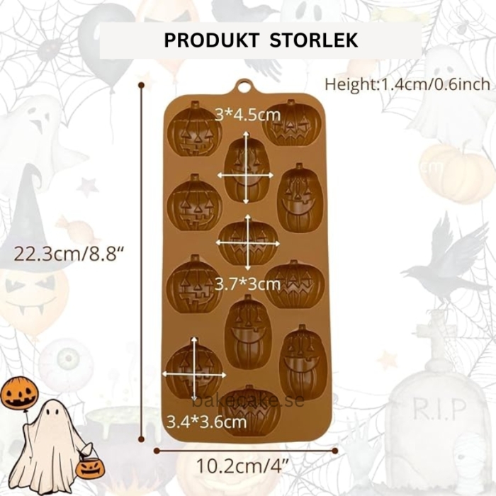 Silikonform för Halloween – 12 Pumpaansikten silikonform