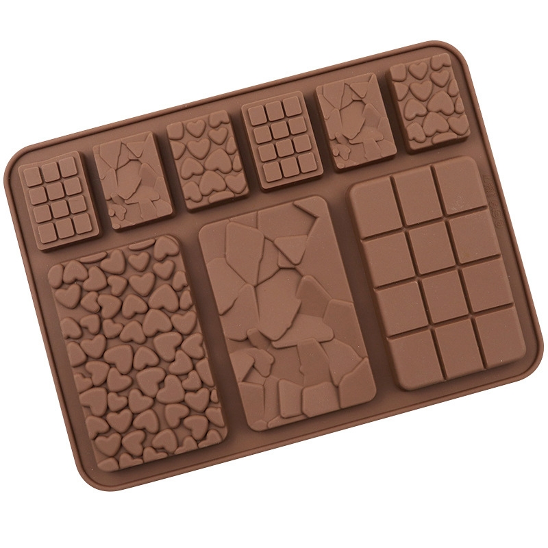 Silikon Chokladform - Hjärta, Sprucken Sten och Rutmönster