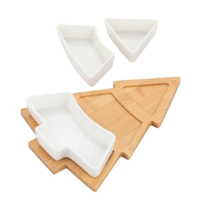 Keramik Julgran Tallrikar-Julgransfat i Keramik med Träsockel